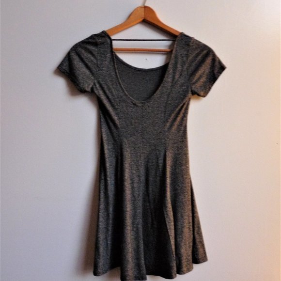 Short Sleeve T-Shirt Skater Dress, Charcoal Gray - Picture 3 of 8